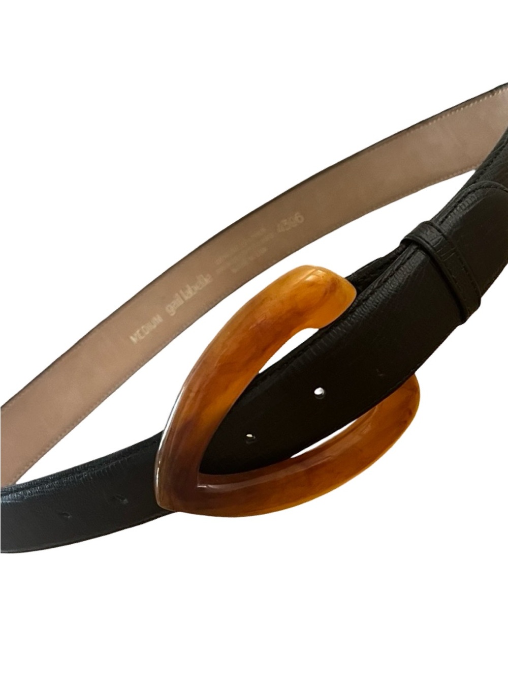 Vintage 80s Gail LaBelle Butterscotch Lucite Black Leather Belt